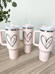 Custom Stanley Quencher: Heart Design & Name Engraving