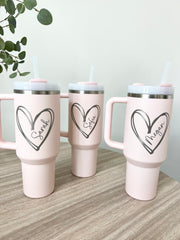 Custom Stanley Quencher: Heart Design & Name Engraving