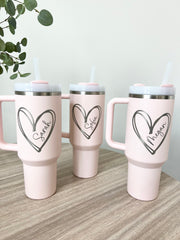 Custom Stanley Quencher: Heart Design & Name Engraving