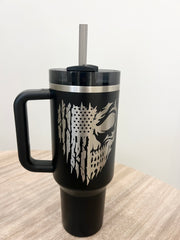 Personalized American Flag Skull Tumbler | Personalize Yours Now